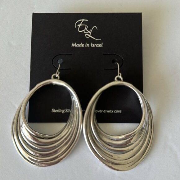 E&L Twist Sterling Silver Electroform Earrings Made in Israel 2 3/4 in long - Picture 6 of 15